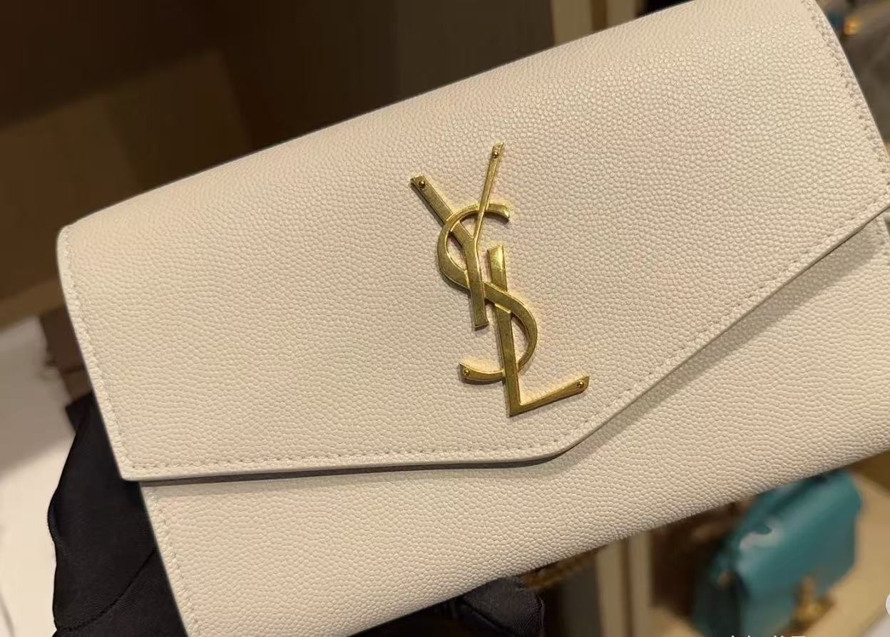 95新 YSL/圣罗兰 GGS圣罗兰uptown woc白色金扣荔枝牛28475236
