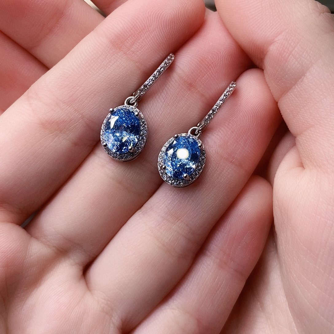 海蓝宝石银S925镶嵌耳坠