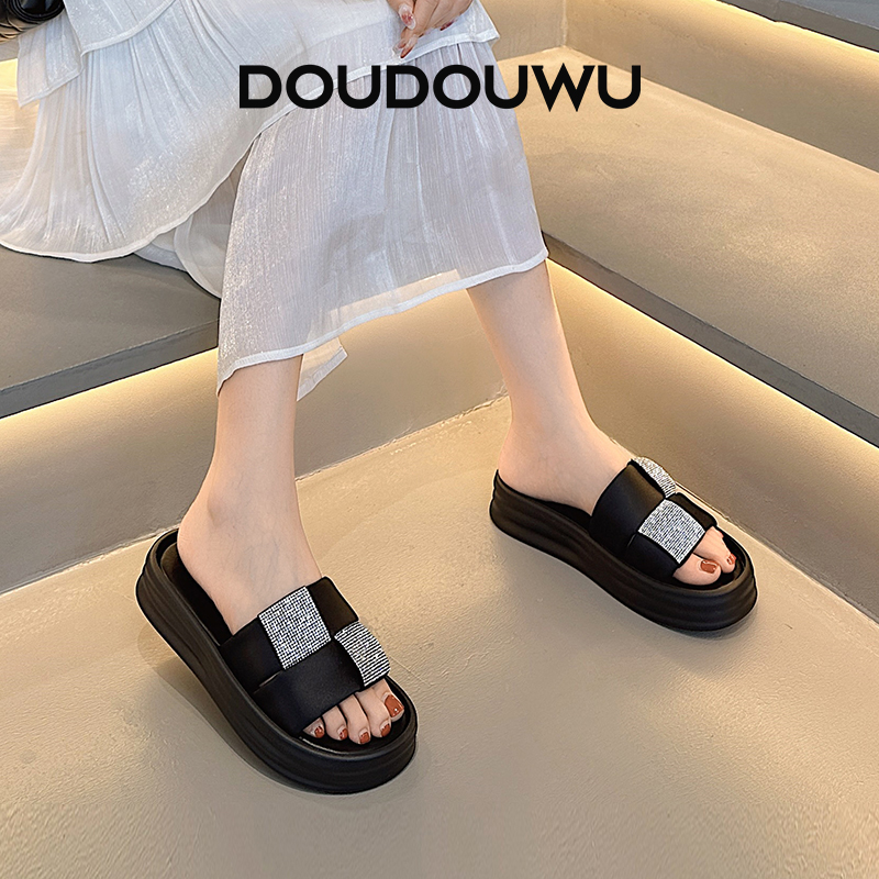 【邢珍专属】DDW厚底拖鞋女2025夏季新款韩版休闲一脚蹬平底女凉鞋