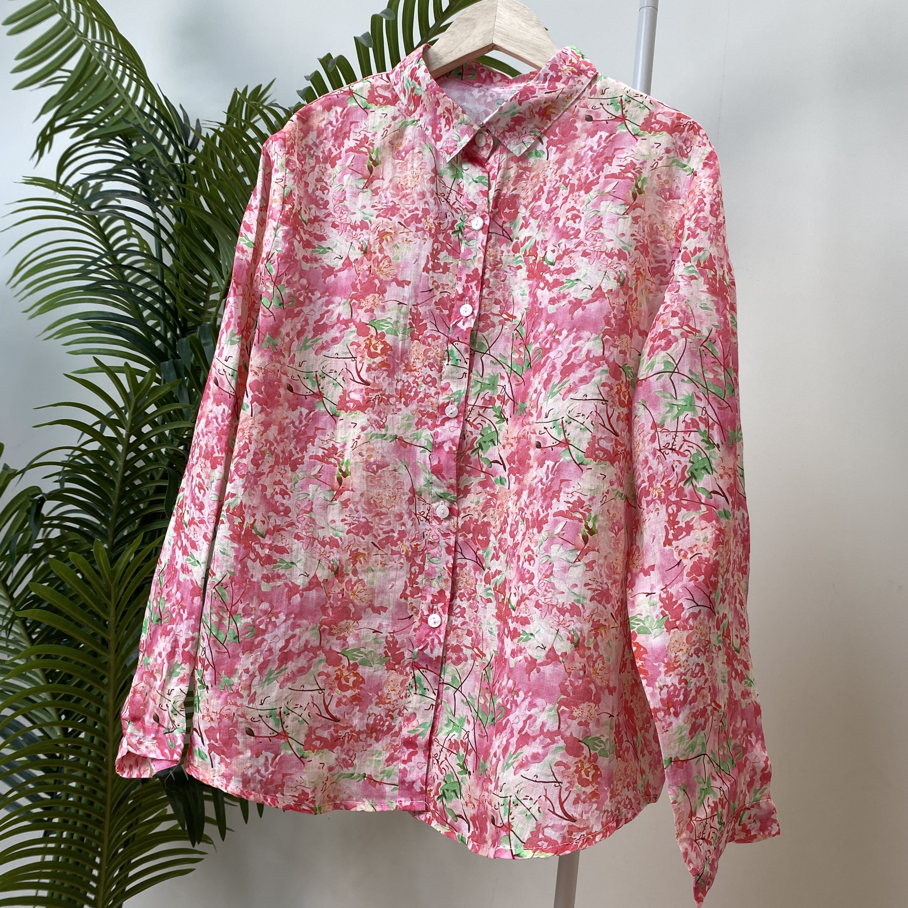 【粉色水墨印花苎麻衬衫】3082