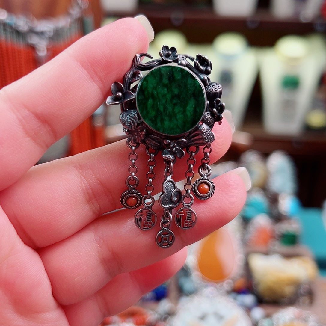 翡翠银S925镶嵌戒指/指环国风