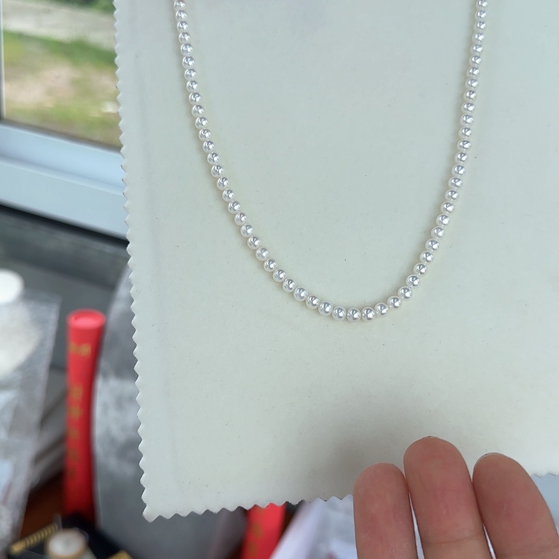 淡水珍珠银S925镶嵌颈饰4-5无核极光镜面正圆炫彩白亮