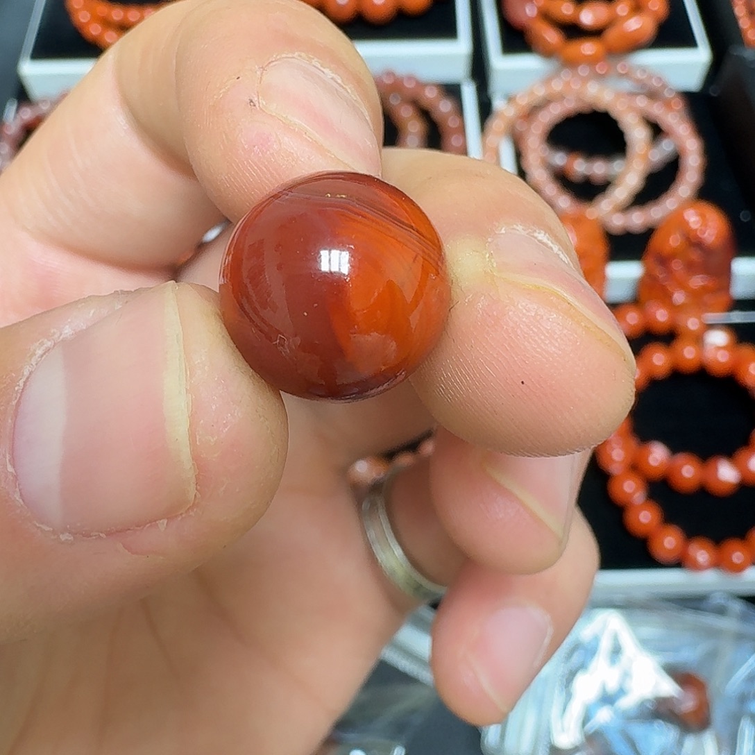 南红玛瑙未镶嵌满色满肉柿子红单珠14.5mm4.3g