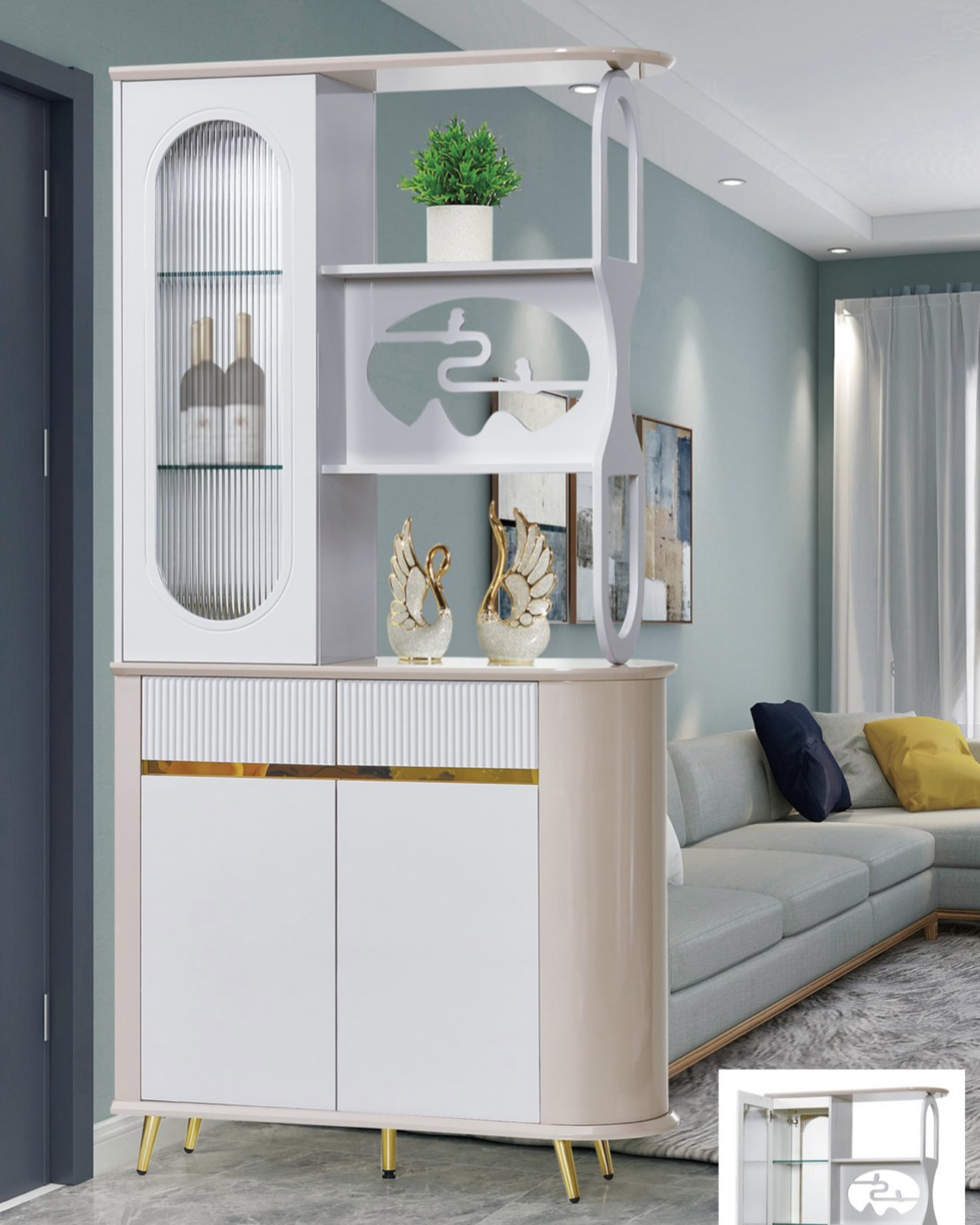 1米 1米2长 客厅隔断玄关柜轻奢珍珠灰装饰柜