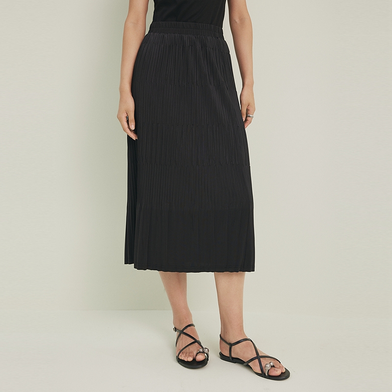 【粉丝专属】firststation通勤百搭松紧腰H型垂感褶艺半身裙女3531A