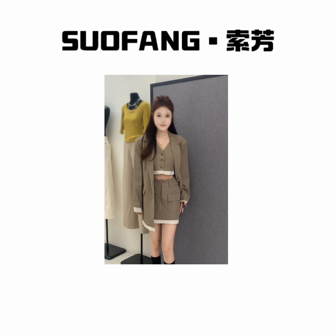 新品上市  美式西装太套马甲半裙三件套