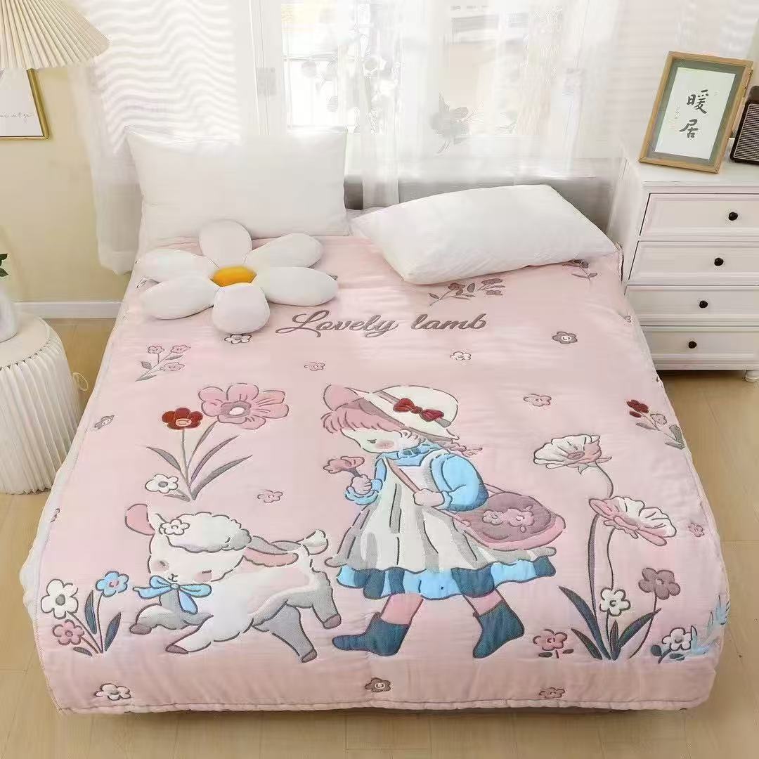【150*200白羊女孩】A类纯棉亲肤四季可爱卡通泡芙被
