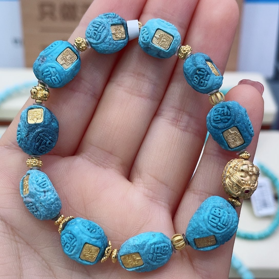 18K金镶嵌绿松石珠宝奇石