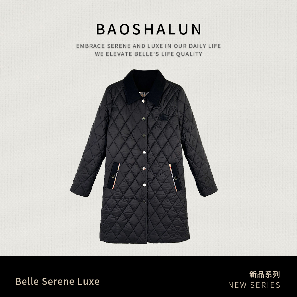 【英伦型格】时尚高级剌绣菱格翻领棉服外套353212