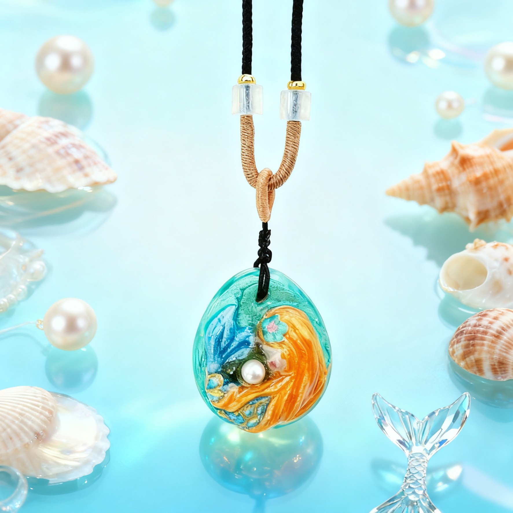 非金属陶瓷吊坠 花儿原创美人鱼吊坠