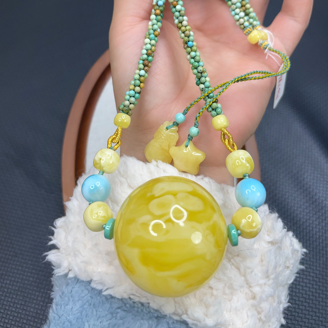 天然蜜蜡超大圆珠锁骨链37.9毫米