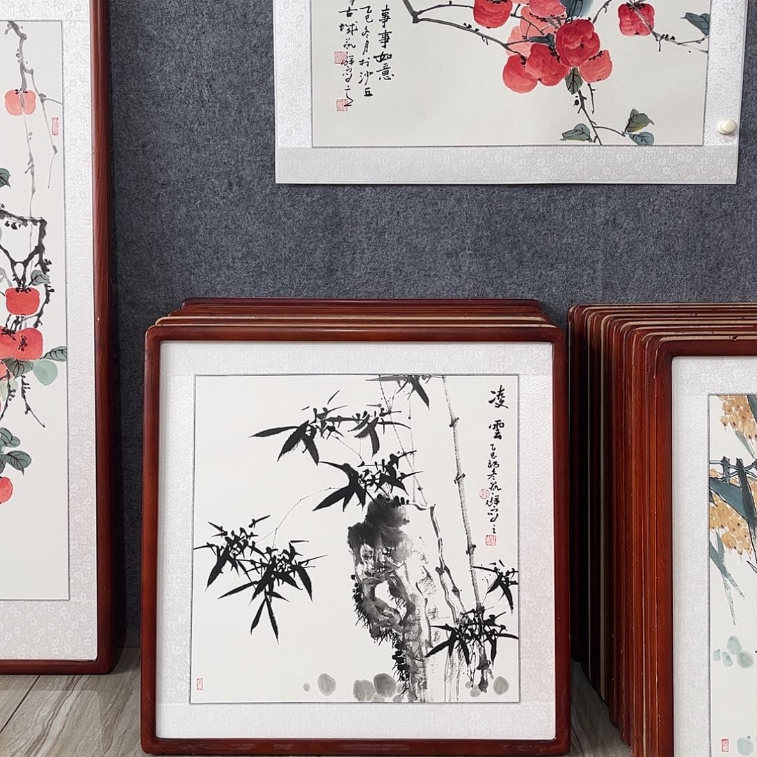 国画书画作品带框63×63