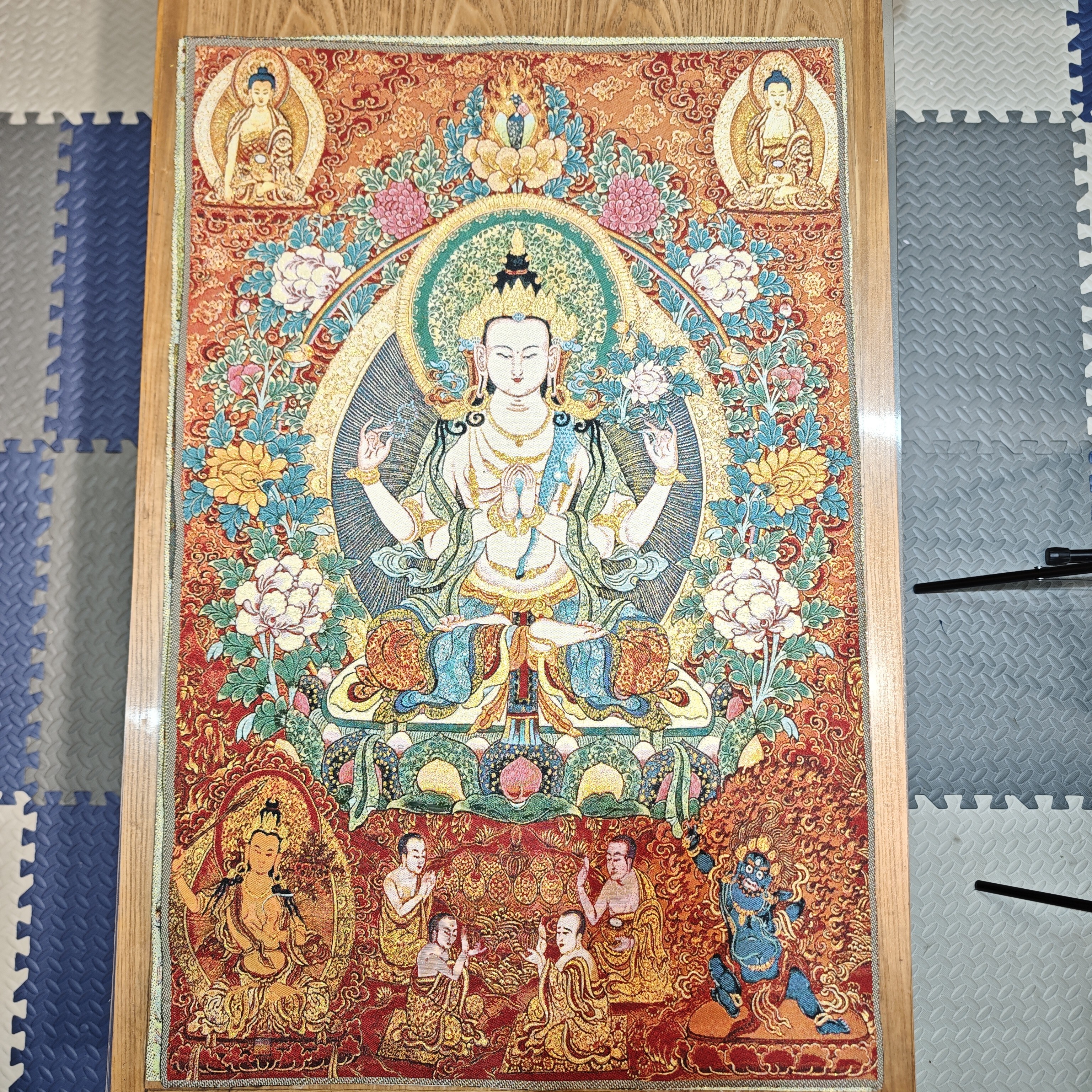 刺绣四臂观音装饰画办公室玄关茶室书房佛堂背景墙挂画