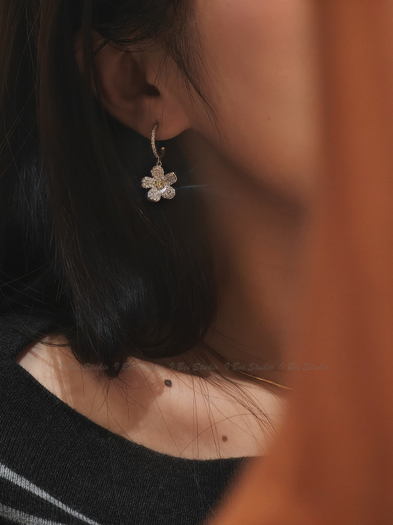 铜合金耳饰 小众设计耳环甜美花朵锆石时尚耳饰耳饰甜美风精致女