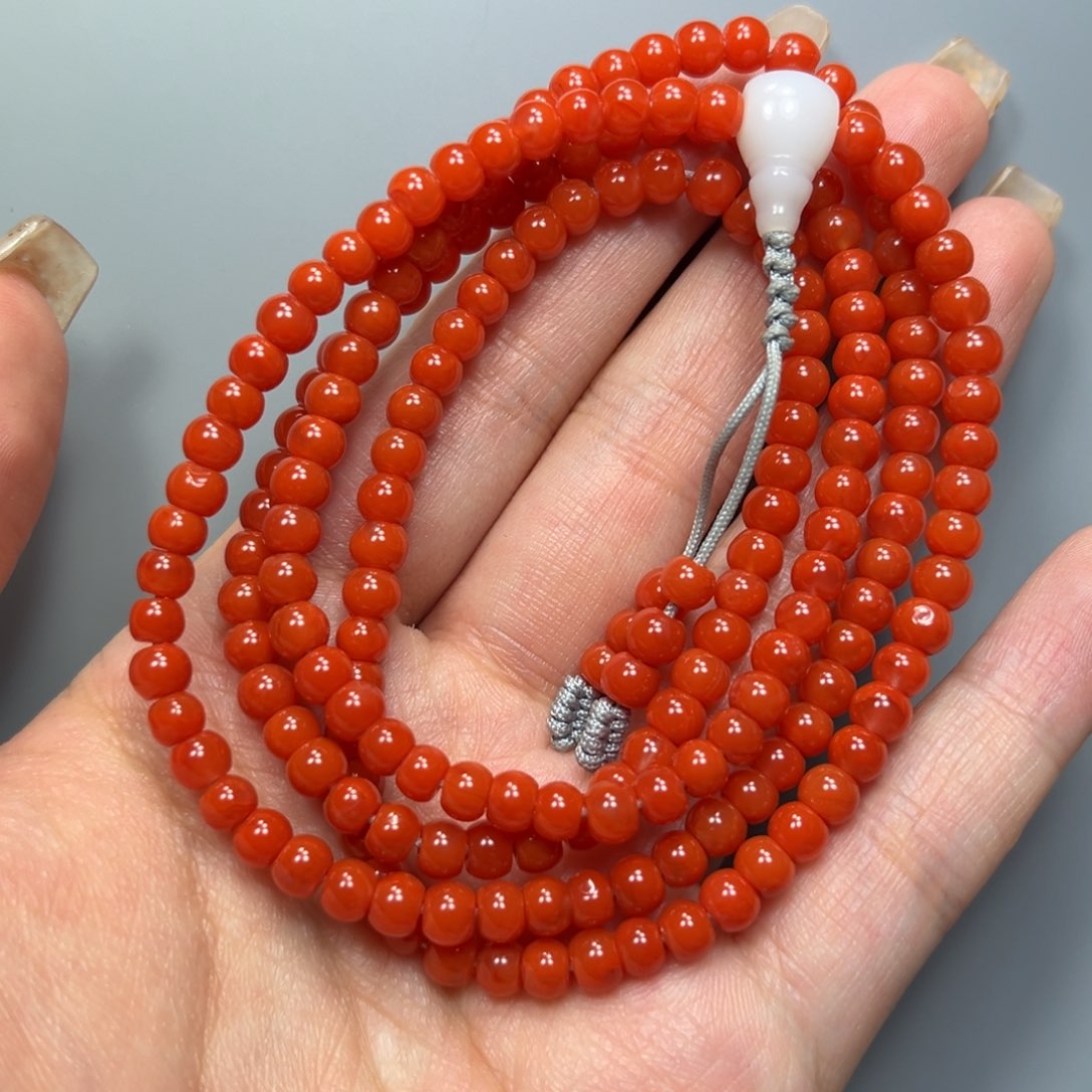 南红玛瑙柿子红老型珠多圈4mm未镶嵌