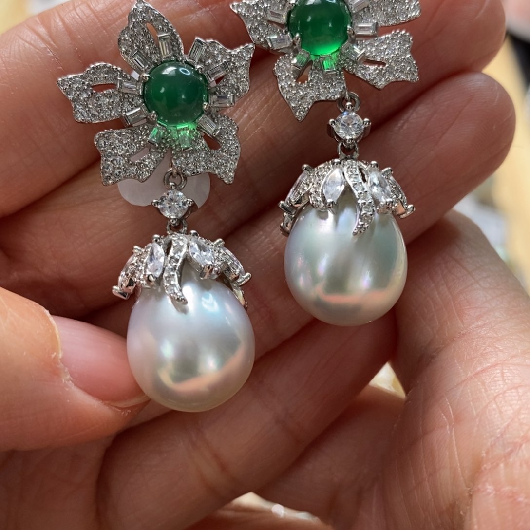 海水珍珠耳饰银S925镶嵌