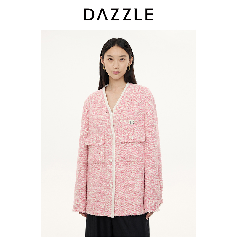 DAZZLE地素奥莱 毛呢外套2024冬季新款粗花呢大衣2I4G212