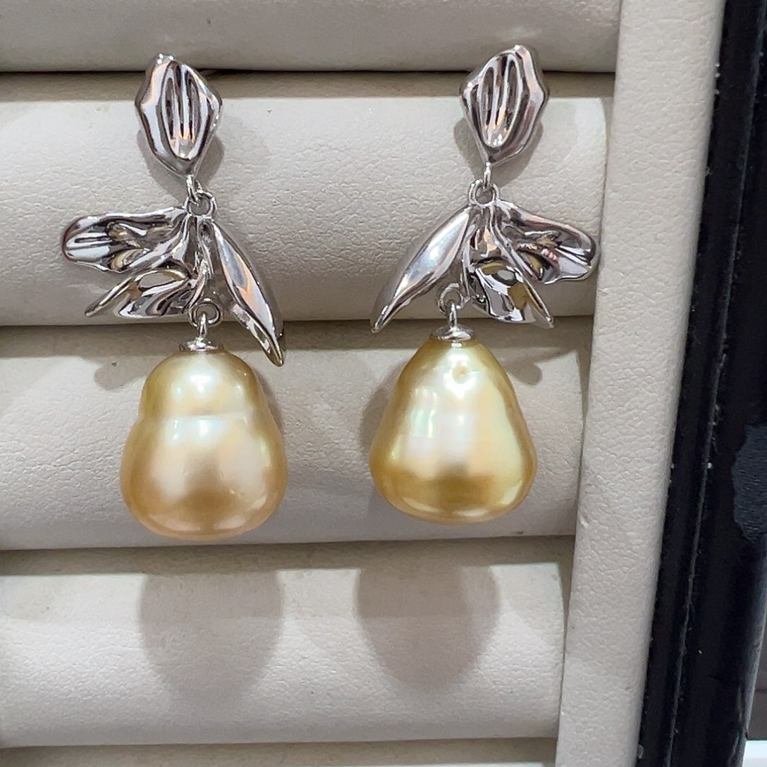 海水珍珠耳饰银S925镶嵌