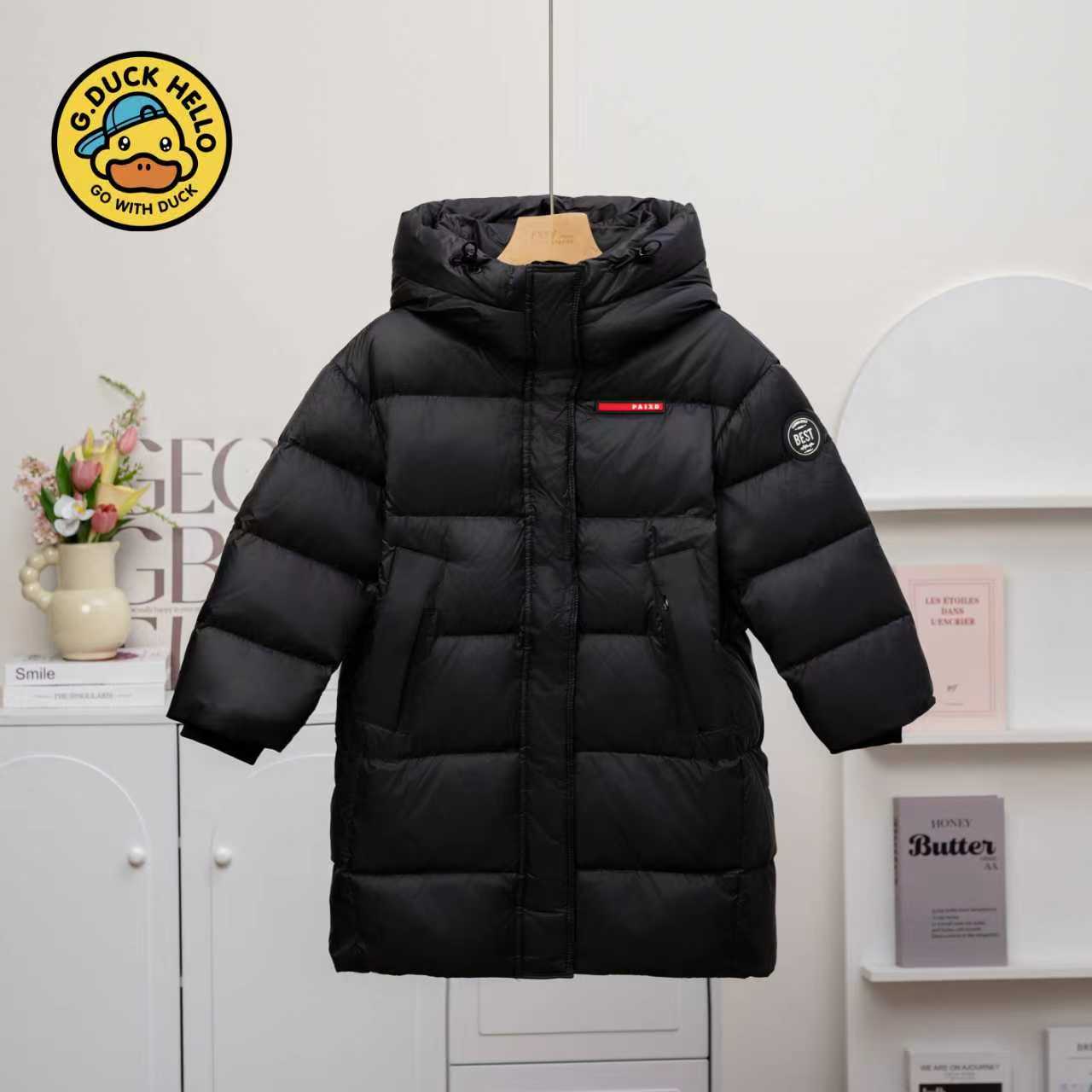 【B.Duck】小黄鸭儿童羽绒服中长款加厚保暖外套中大童连帽冬装010