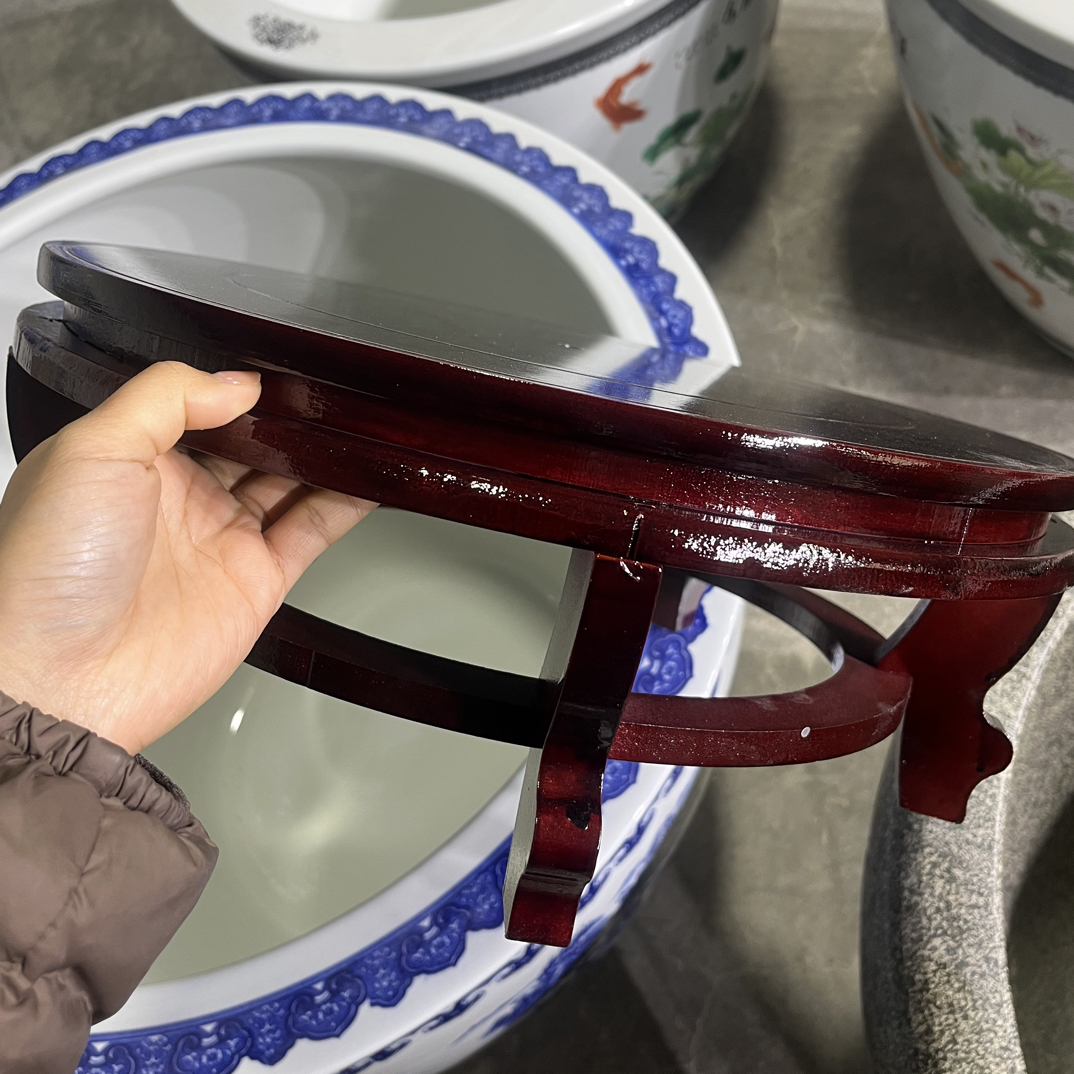 鱼缸专用实木底座圆形陶瓷缸落地花架金鱼缸十字支架阳台客厅装饰