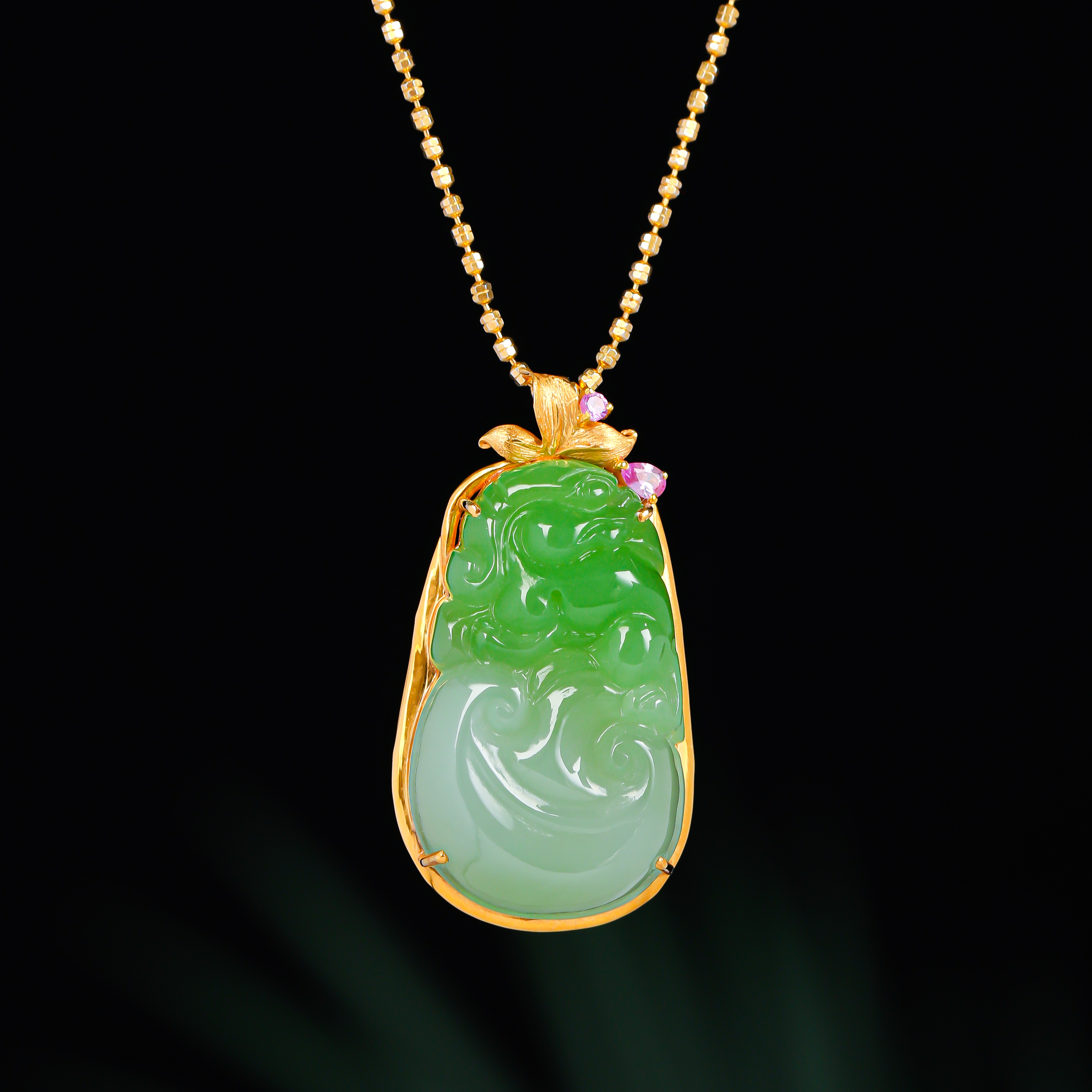 18K金镶嵌28mm苹果绿小如意HNZ14818