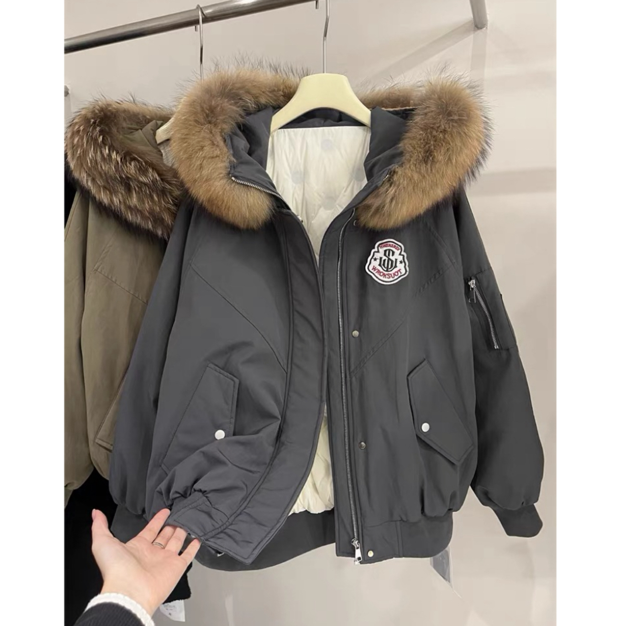 （工装派克90羽绒服）白鸭绒保暖外套