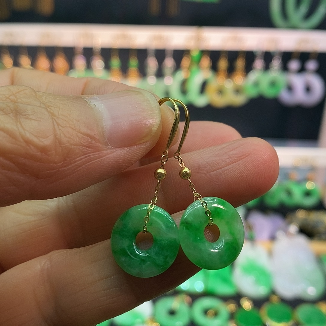 翡翠18K金镶嵌耳饰耳饰