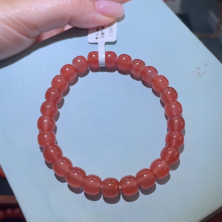 南红玛瑙原矿南红大黑洞冰红卡7手串未镶嵌