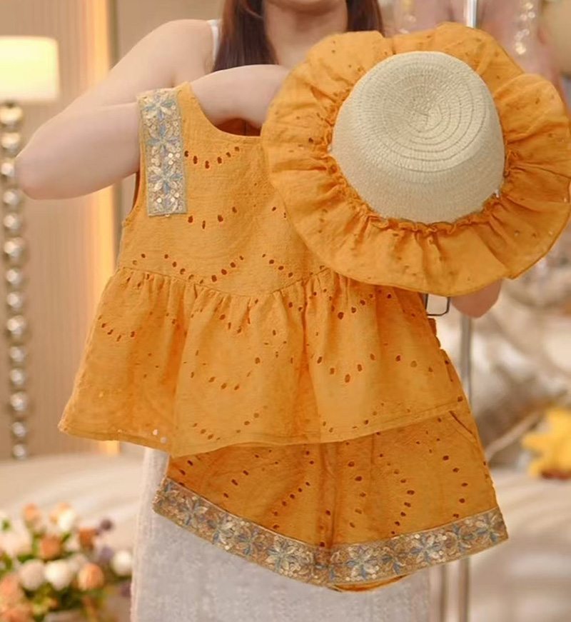 【米拉】女童背心短裤套装薄款夏季时髦度假中大童2025新款