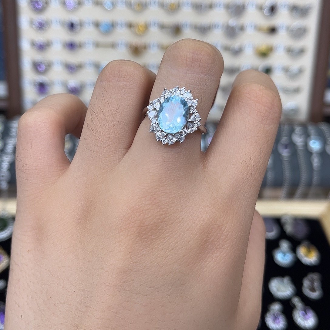 戒指托帕石银S925镶嵌