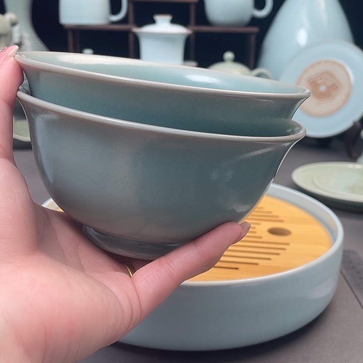 瓷片全手工仿古釉饭碗两只简包装