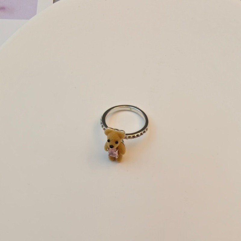铜合金戒指 个性百搭浅咖小熊戒指 7024