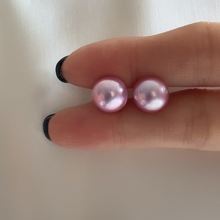 银S925镶嵌拼合珍珠（马贝珠）耳饰粉马贝耳饰