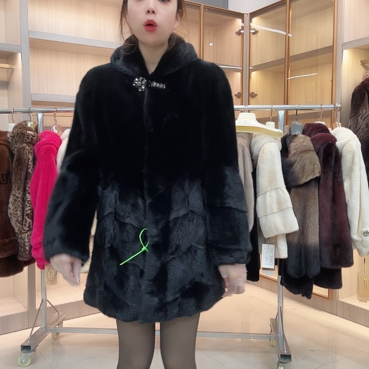 黑色连帽貂皮yh01028