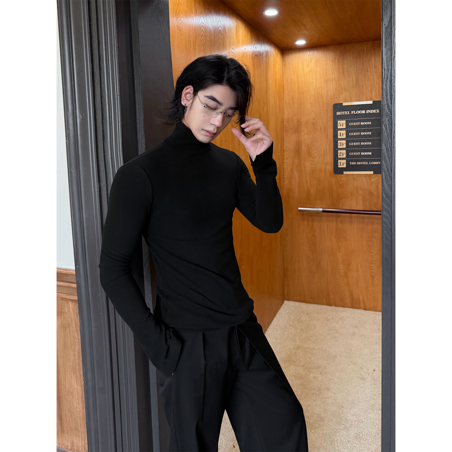 BALITONE“涅瓦河畔”黑色德绒高领打底衫秋冬保暖亲肤长袖内搭男