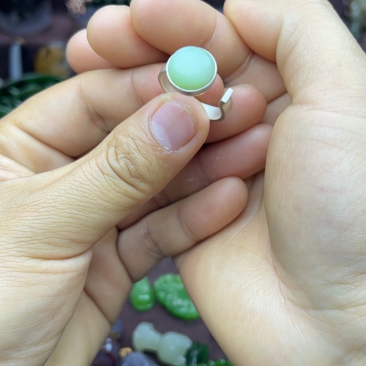 和田玉戒指银S925镶嵌