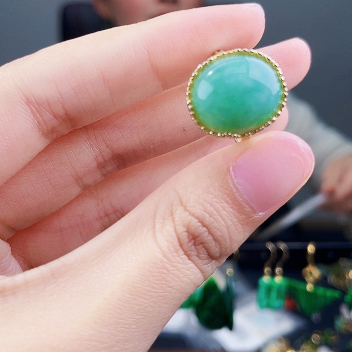 翡翠戒指银S925镶嵌饰品