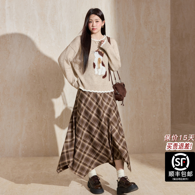 蓝语大码女装圆领动漫常规厚款中长款长袖百搭上衣针织衫秋冬服装