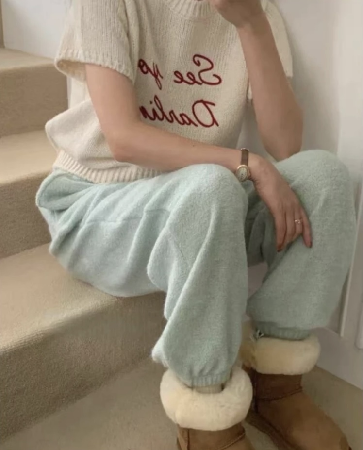 JIEJIE-【冬日慕雪】韩系简约百搭加厚羊毛卷休闲裤