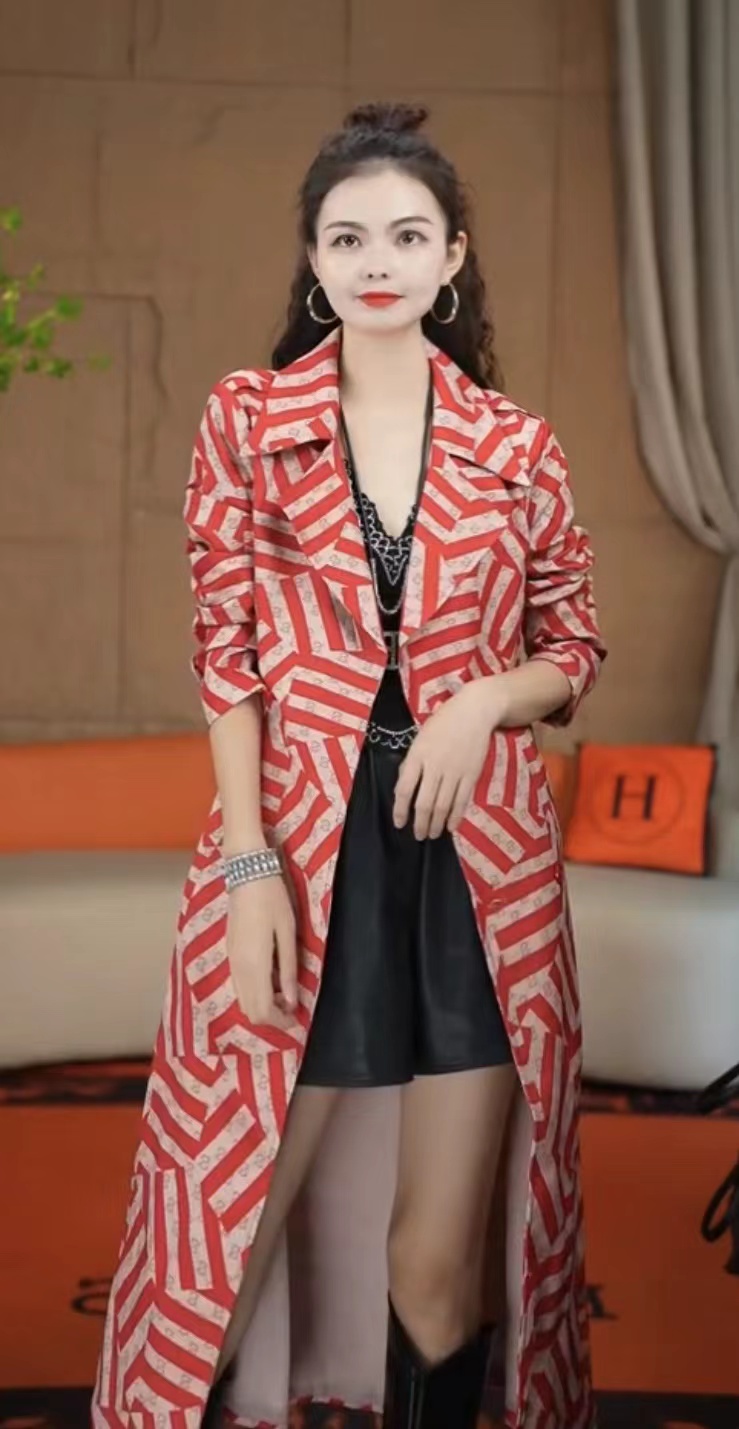 039(安言服饰）长款长袖款修身西装领风衣女装设计师显瘦休闲