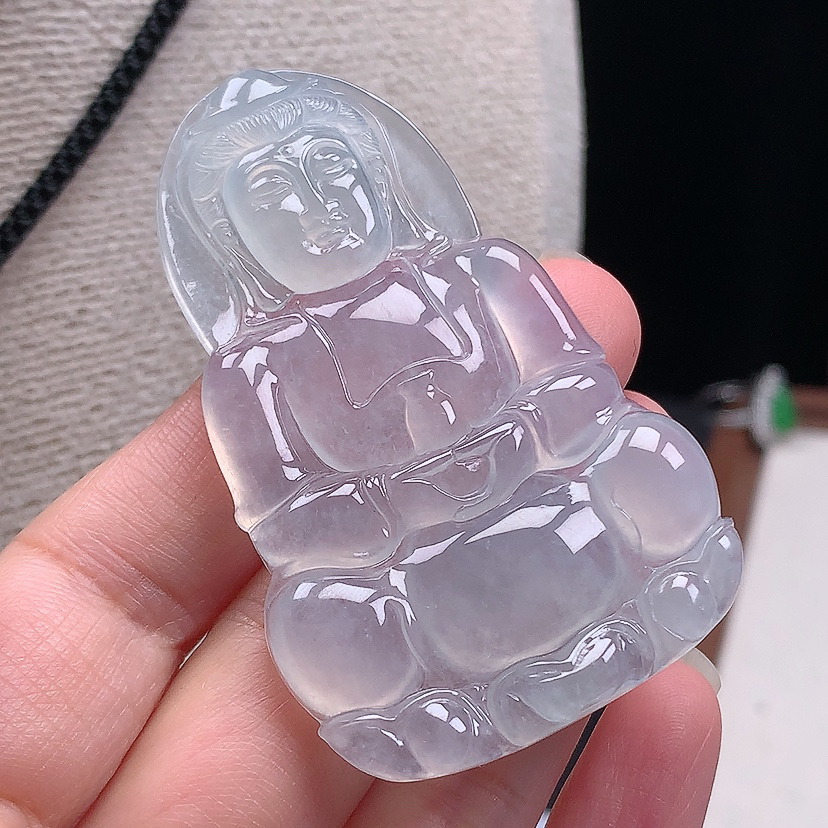 缅甸天然翡翠A货玉石老坑冰种大正装观音吊坠饰品60.9*38.7*6.0mm