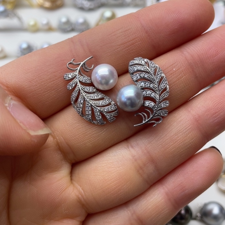 海水珍珠耳饰银S925镶嵌