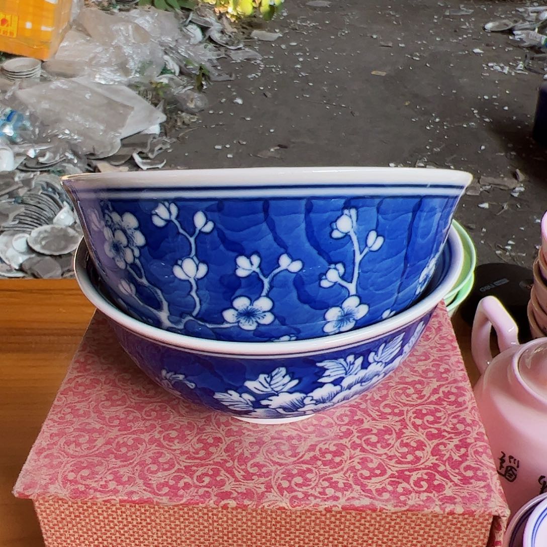 摆件陶景德镇红xixi牡丹加冰梅碗