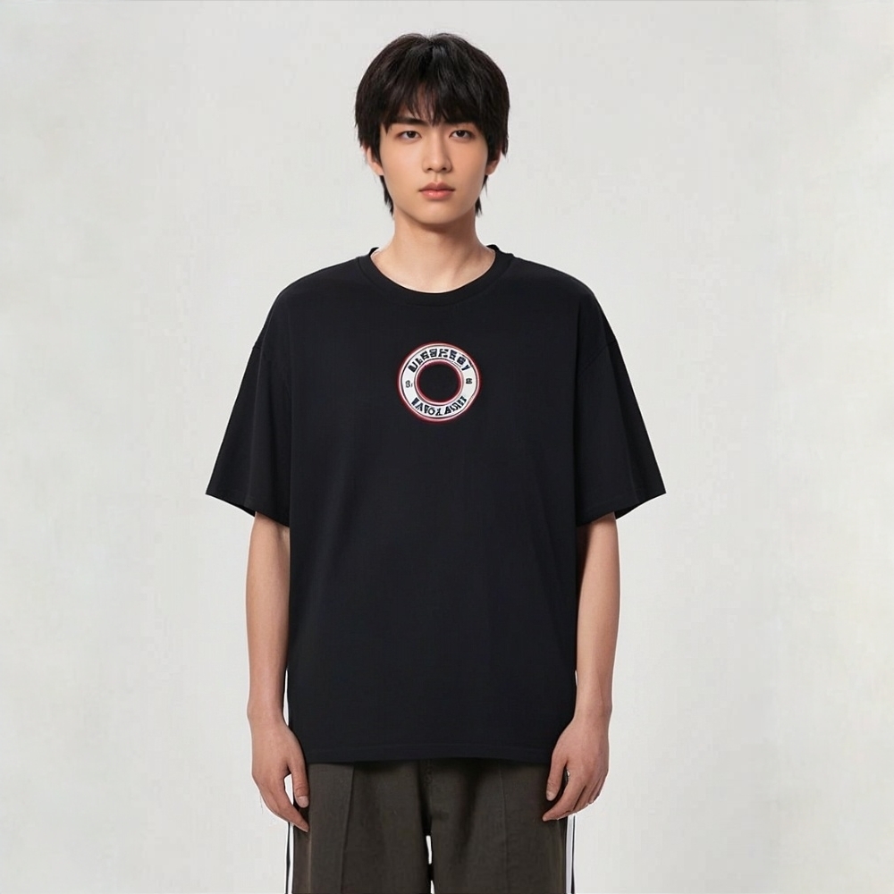 99新 BURBERRY/博柏利 MXCC 胸前圆环刺绣logo短袖 黑色 S码