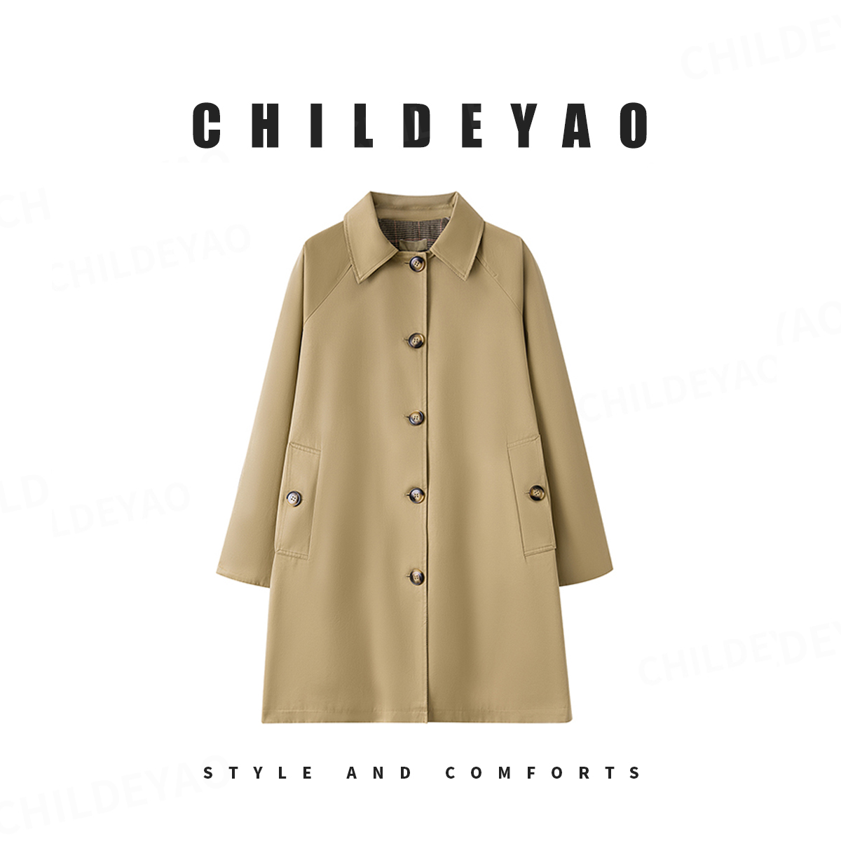 Childe Yao时髦立体廓型风衣外套女翻领简约廓形外套 007