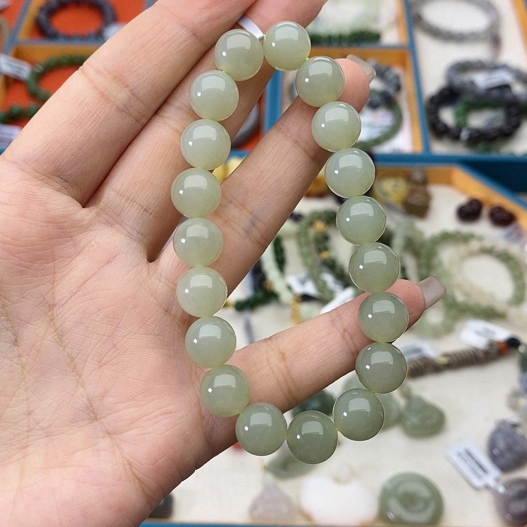 和田玉未镶嵌手链w9冰晴水10mm