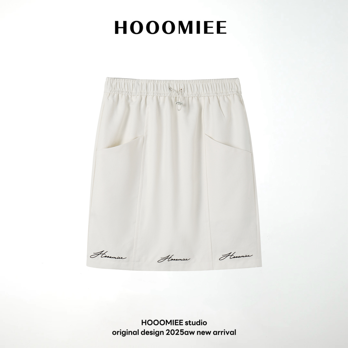 Hooomiee法式复古设计插兜单色系女士半裙XY9420