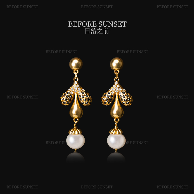 纯铜琉璃耳饰 【金枝缀珠】  耳环   日落之前