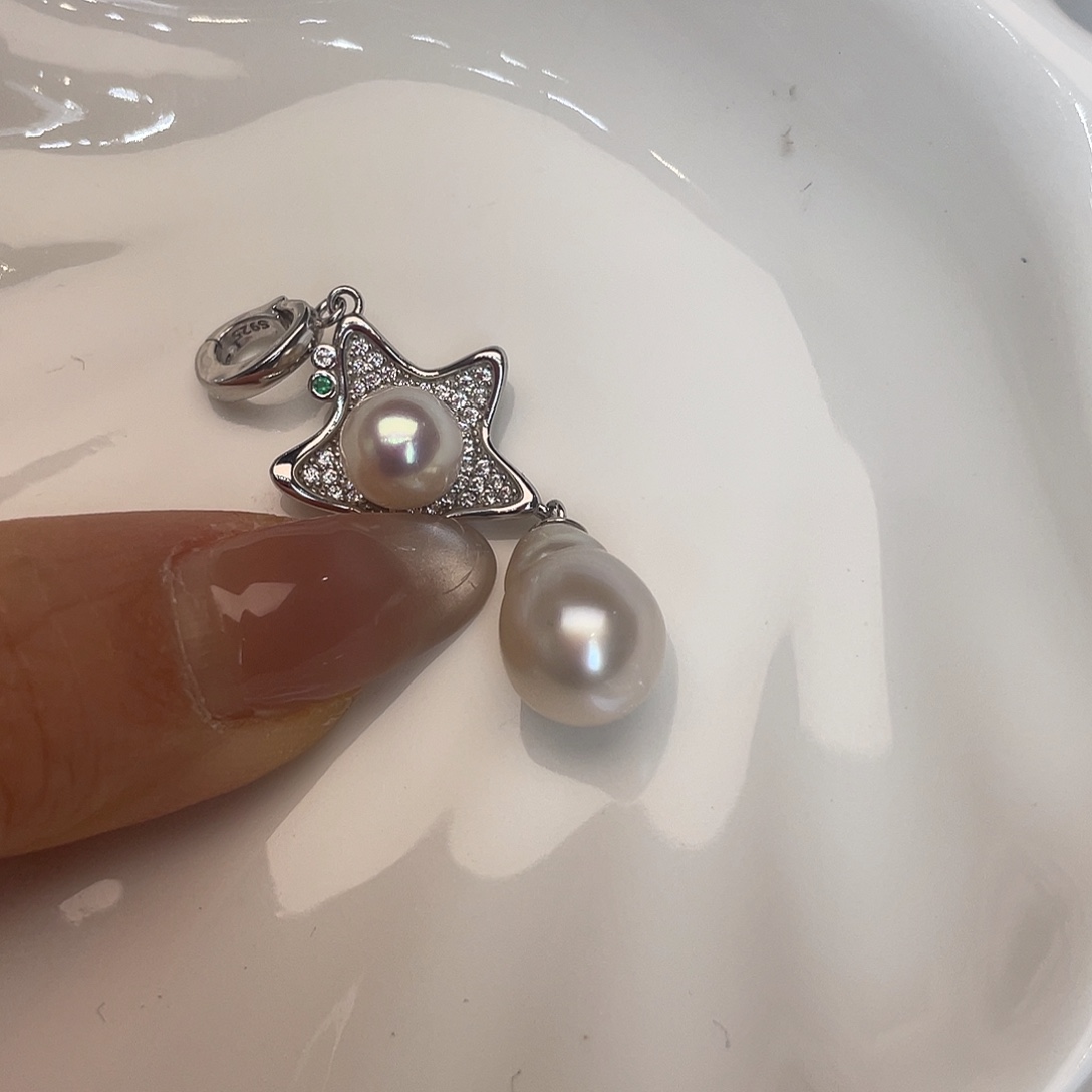 吊坠(不含链)银S925镶嵌海水珍珠