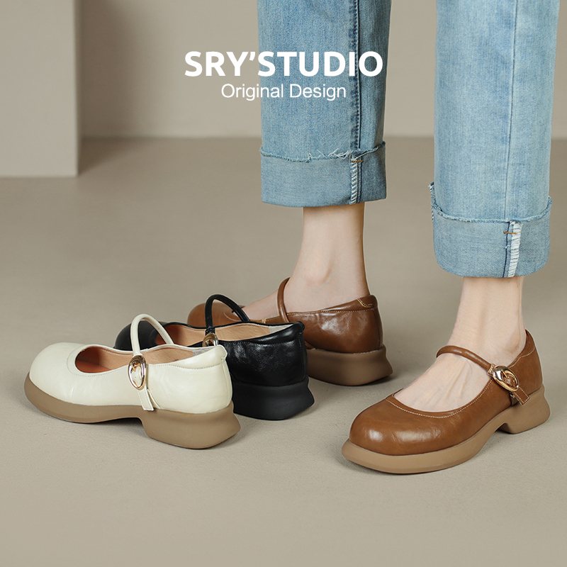 CZ6986全牛皮复古时尚玛丽珍鞋子2025春季浅口软底时尚百搭女单鞋